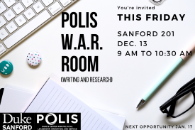 You're invited to the POLIS Writing and Research workshop in Sanford 201 on Friday, December 13 at 9 am.